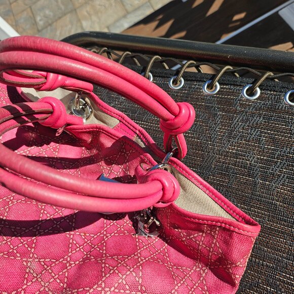 CHRISTIAN DIOR Coated Canvas Cannage Print Cherie Small Tote Pink - Picture 13 of 17
